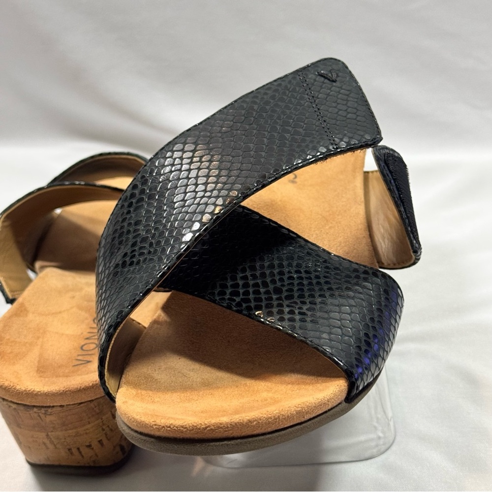 Vionic Leticia Black Snake Leather Cork Wedge Comfort Slide Sandals size 10 - Picture 11 of 13